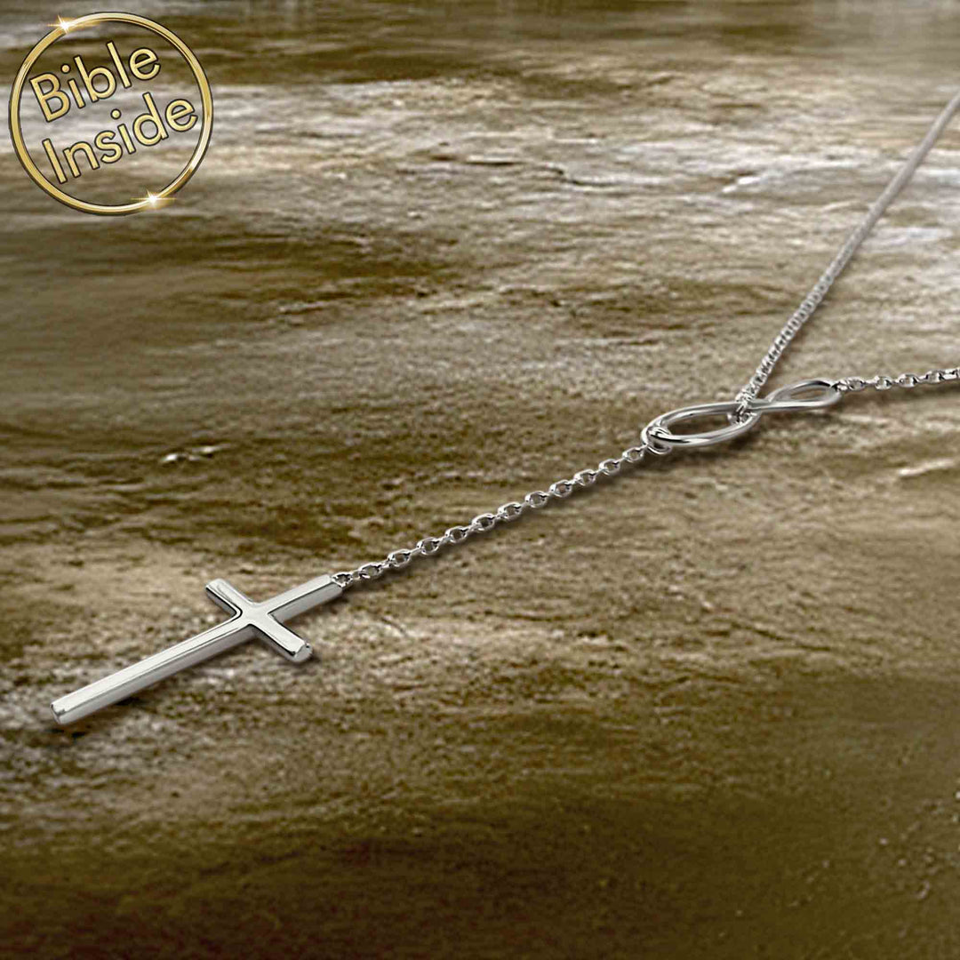 Cross And Infinity Necklace With Miniature Bible - My Nano Jewelry