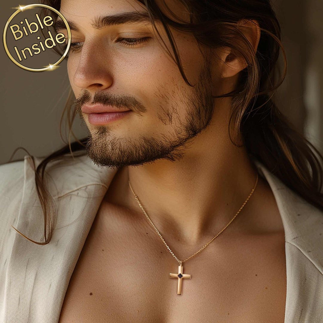 Men's Bible on jewelry cross pendant – spiritual accessory with nano chip