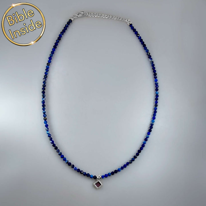 Holy Bible necklace with lapis stone square pendant – My Nano Jewelry