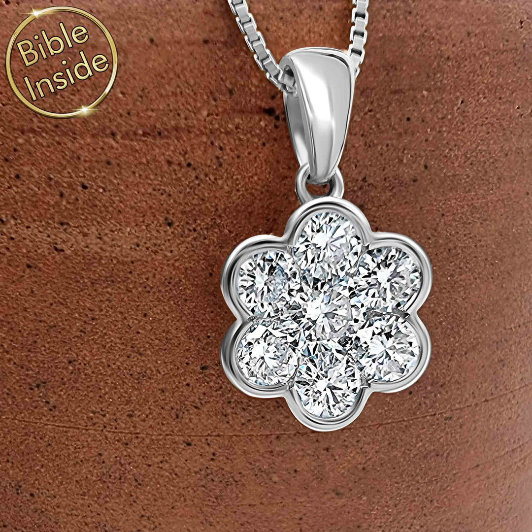 White gold Christian necklace with gladiolus symbol for daily faith expression
