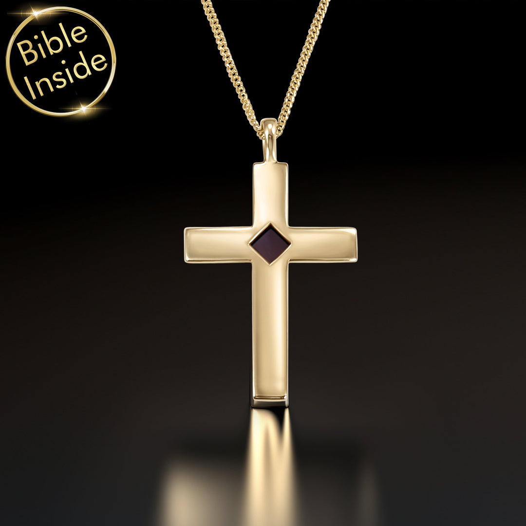Boys Christian necklace with simple cross pendant and nano Bible