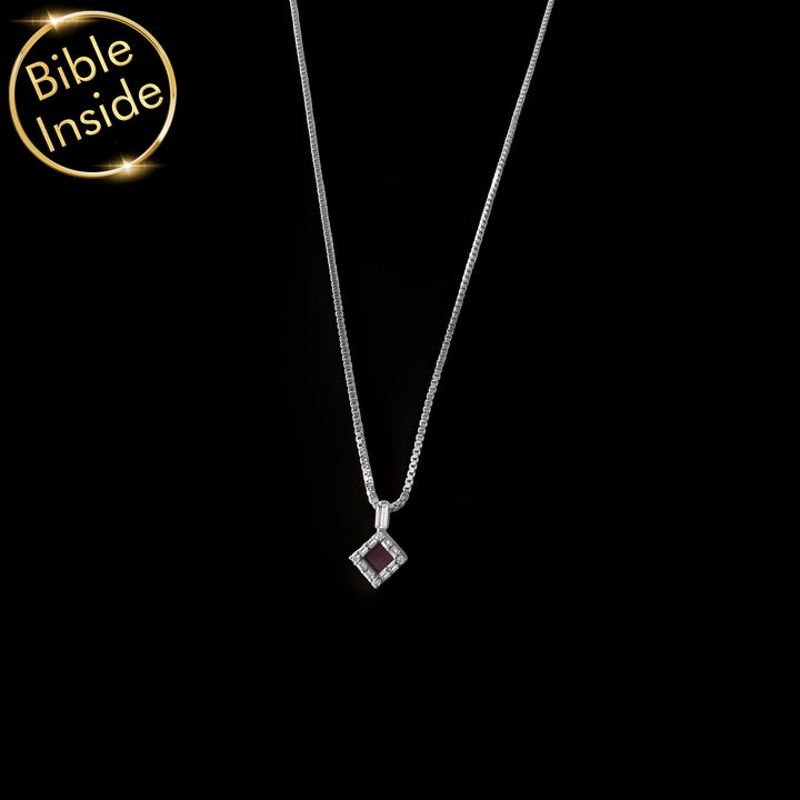 White gold jewelry for women with nano Bible rhombus design