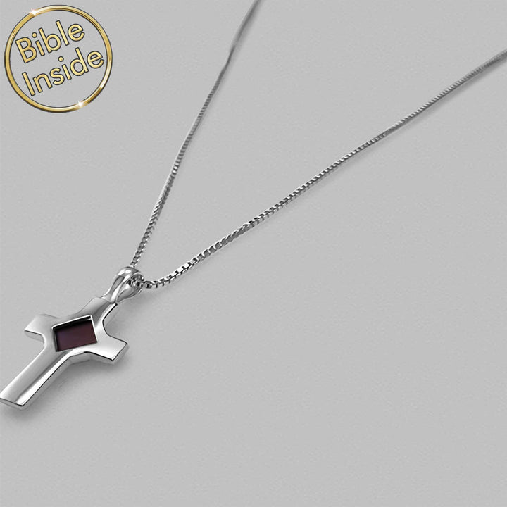 Sterling silver cross necklace with nano Bible – women's jewelry gift