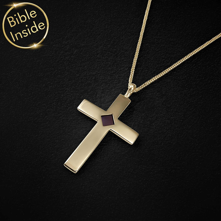 Inspirational jewelry for men featuring cross and microchip scripture
