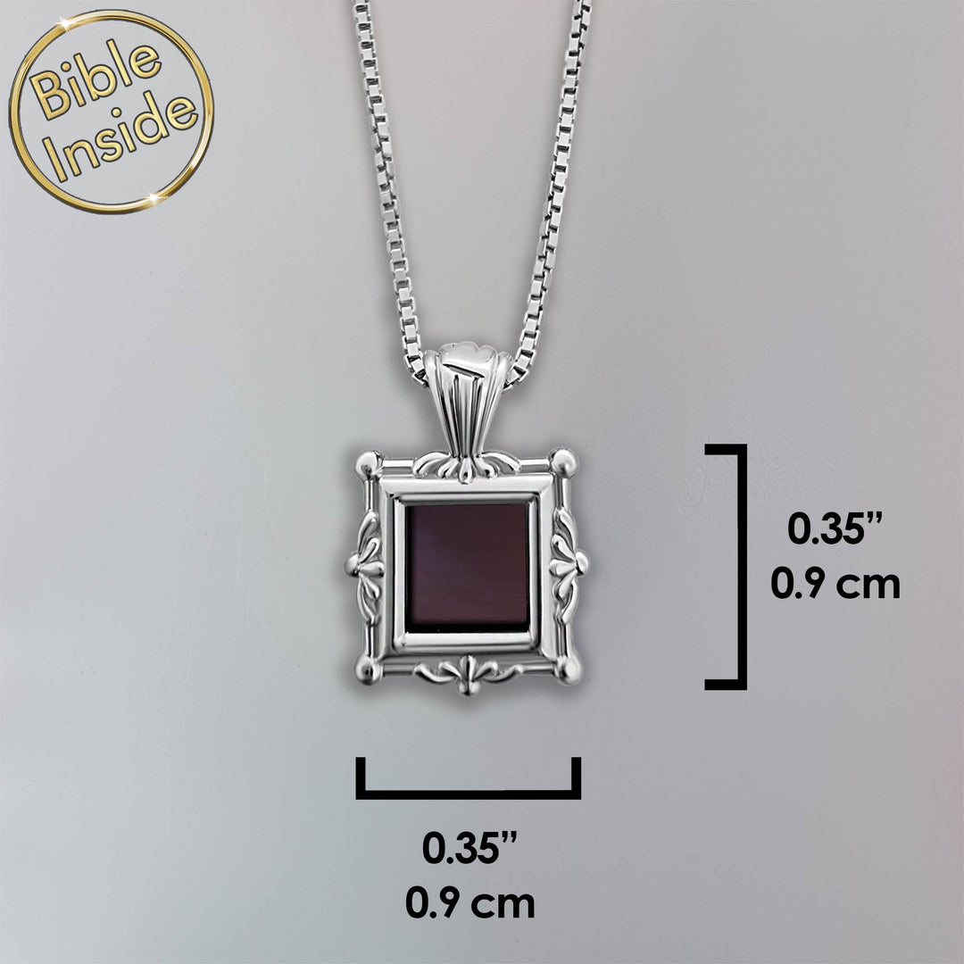 Sterling silver Bible necklace with New Testament nano chip inside