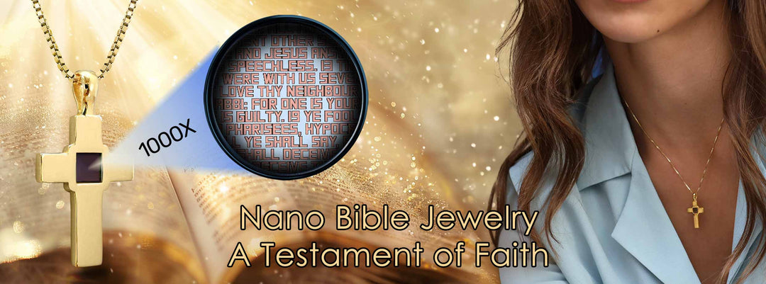 Gold Bible Mini Pocket Bible Cross Necklace 1000x Magnification Testament My Nano Jewelry