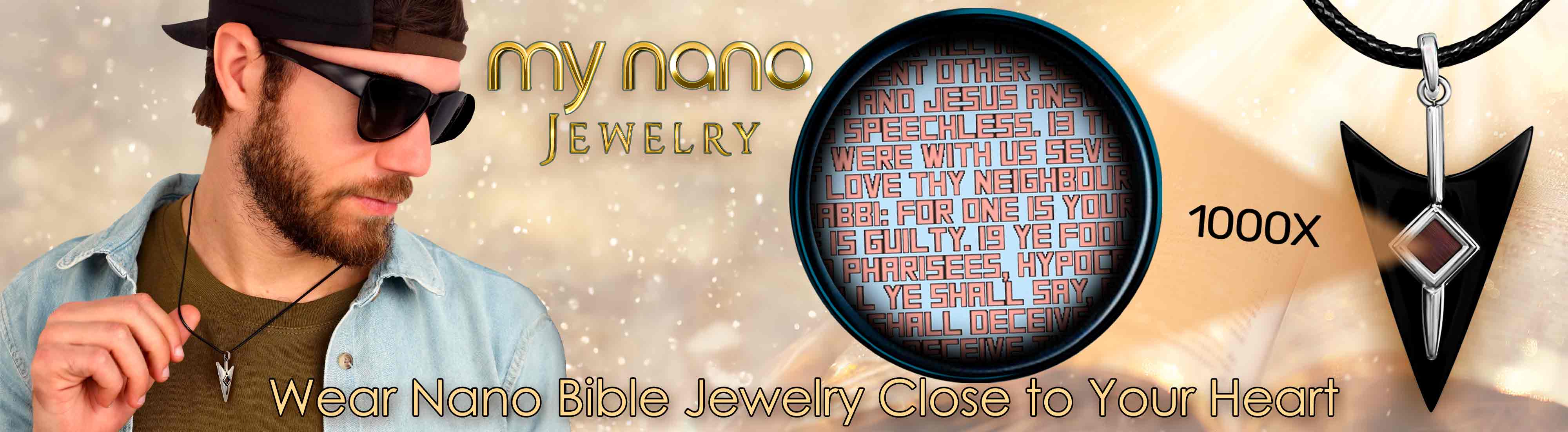 Bible Gifts for Men: Man Wearing Arrow Nano Bible Pendant Necklace - My Nano Jewelry