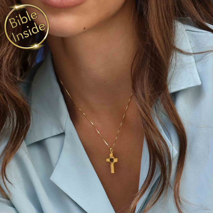 Nano Jewelry Israel: Simple Cross Necklace With Nano Bible - My Nano Jewelry