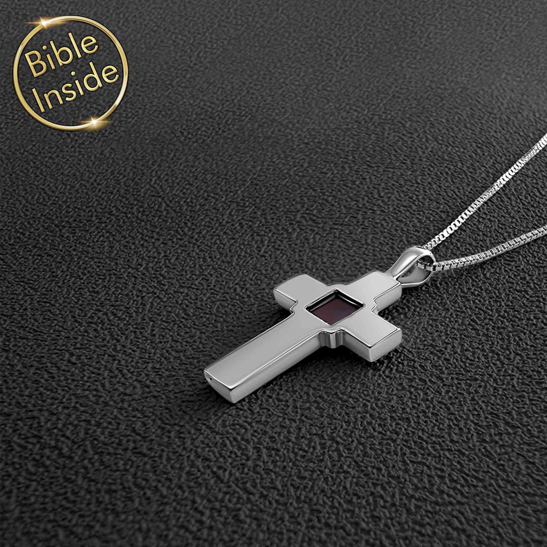 Bible on White Gold Jewelry: Simple Cross Necklace With Nano Bible - My Nano Jewelry