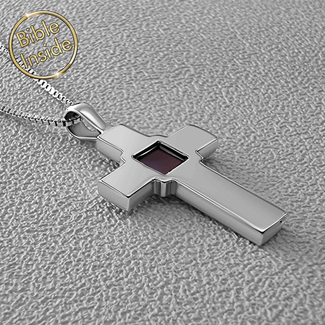 Microscopic Bible Jewelry: Simple Silver Cross Necklace With Nano Bible - My Nano Jewelry