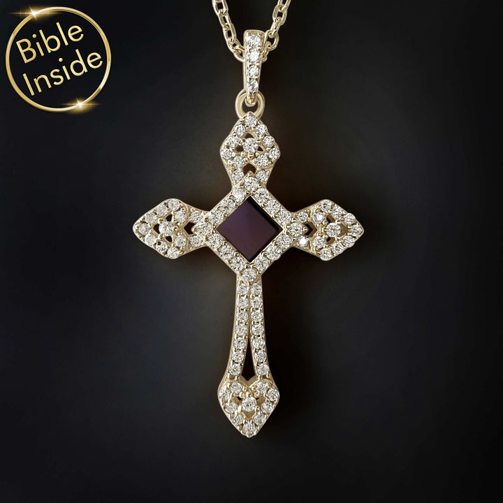 14K Cross Pendant for Women With The Whole Bible By My Nano Jewelry