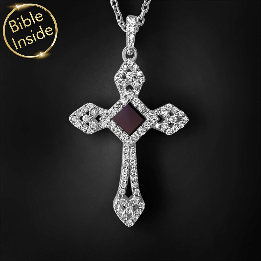 Silver Cross Pendant For Women With The Whole Bible By My Nano Jewelry