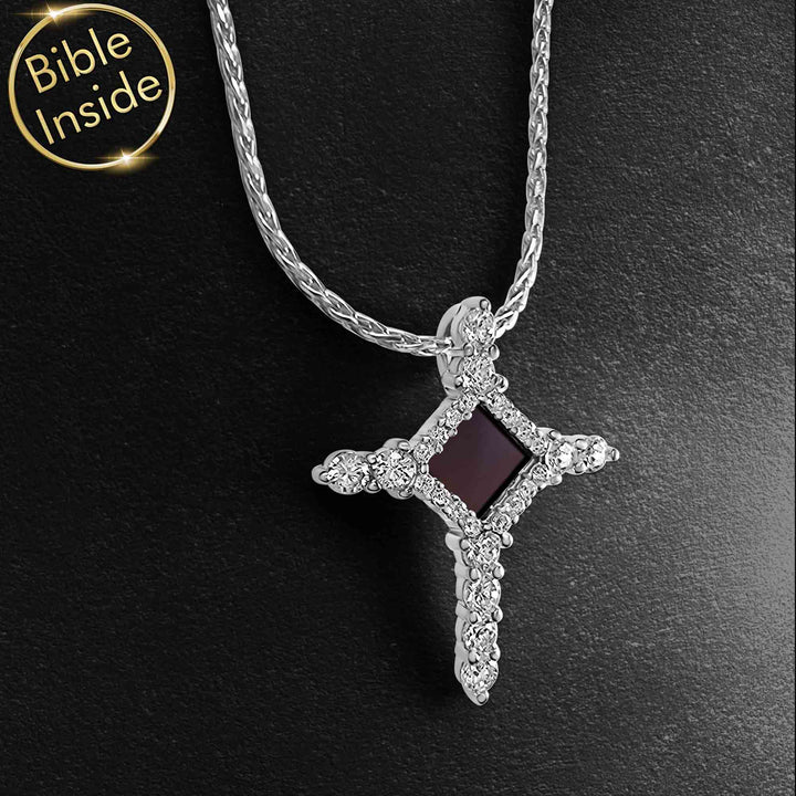 Silver Christian Necklace: Cross With Nano Bible - My Nano Jewelry