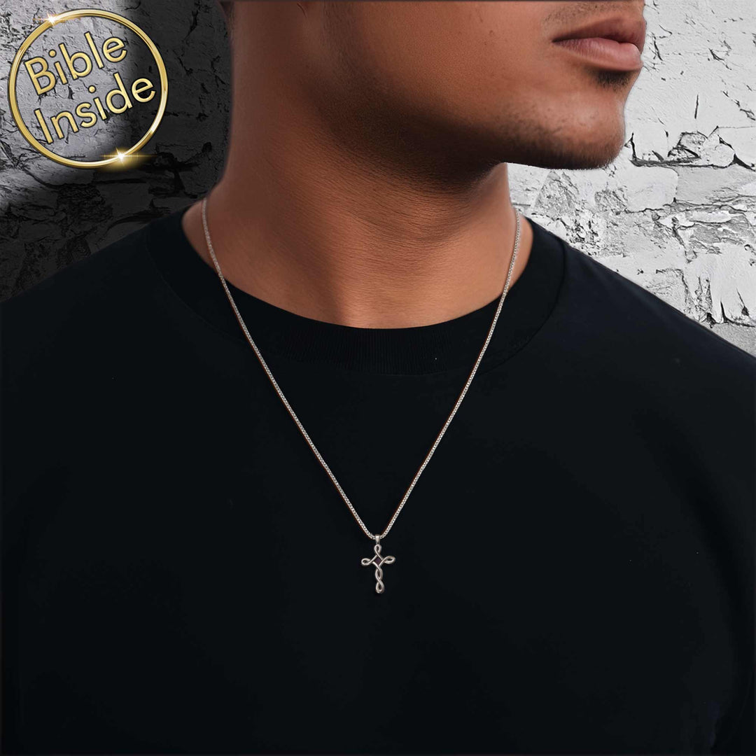 Men's Cross Infinity Necklace With The Nano Bible - My Nano Jewelry