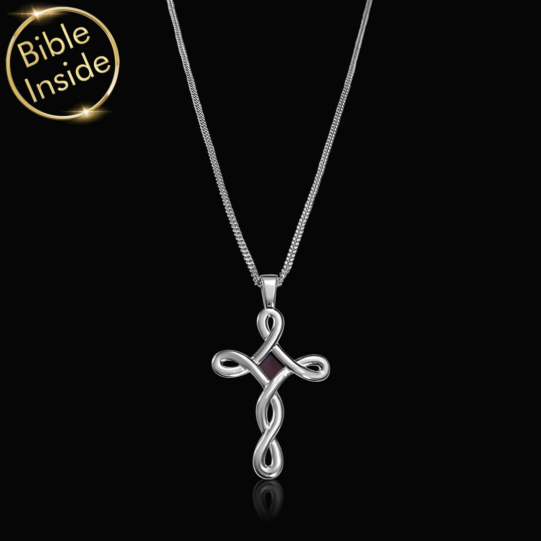 White Gold Infinity Cross Necklace With The Nano Bible - My Nano Jewelry