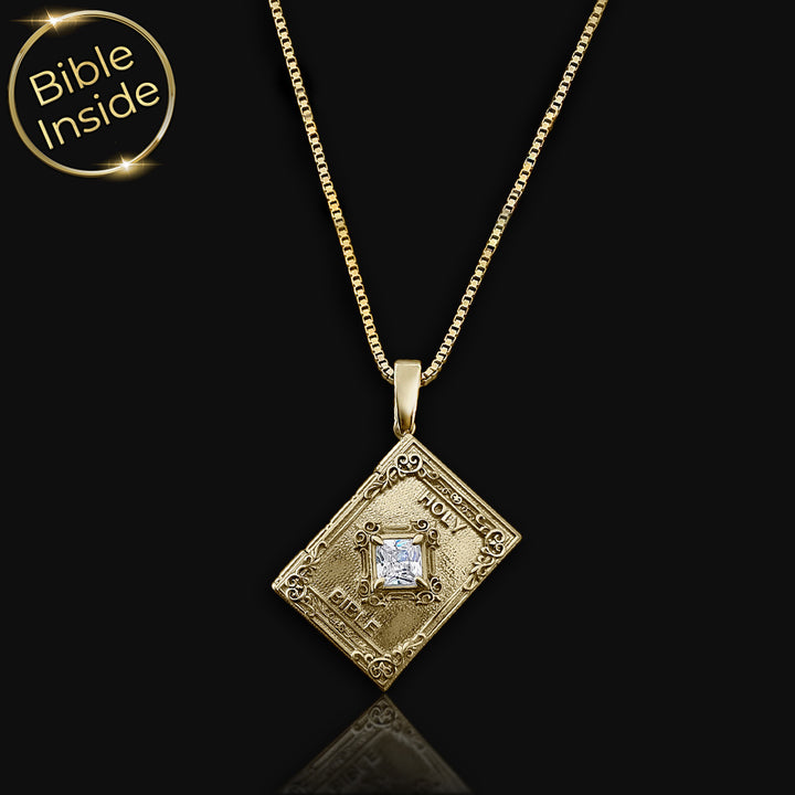 Bible necklace for her - minimalist book pendant with both Testaments
