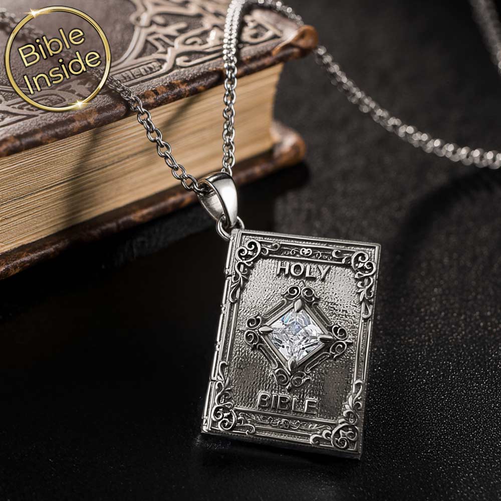Unisex biblical necklace with book locket design for daily faith wear
