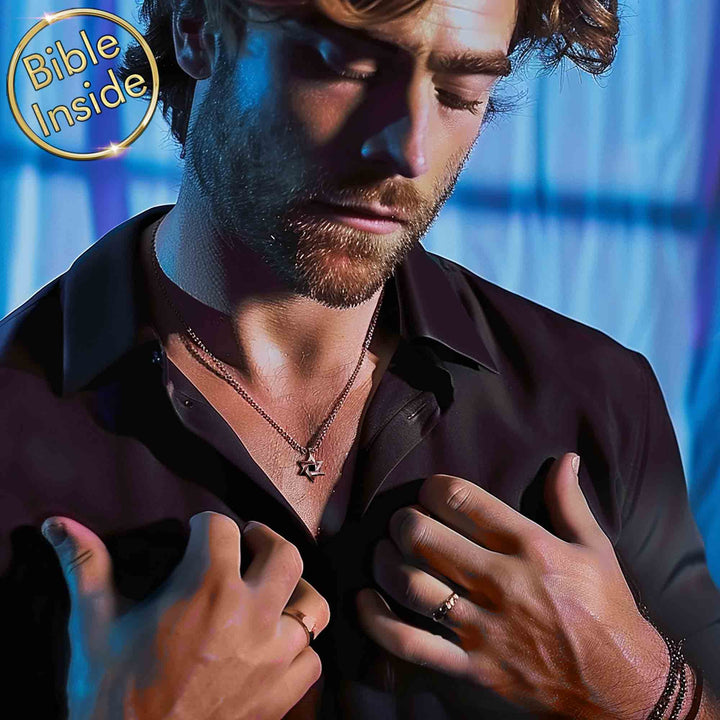 Jewish Star Necklace Mens With The Nano Bible - My Nano Jewelry