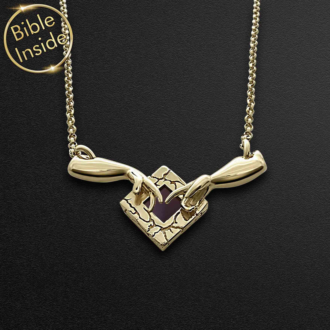 Gold Bible Necklace - The Creation of Adam with nano Bible - Nano Jewelry