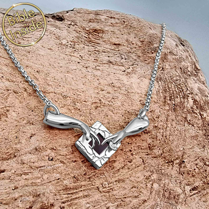 White Gold Bible Necklace - The Creation of Adam with nano Bible - Nano Jewelry