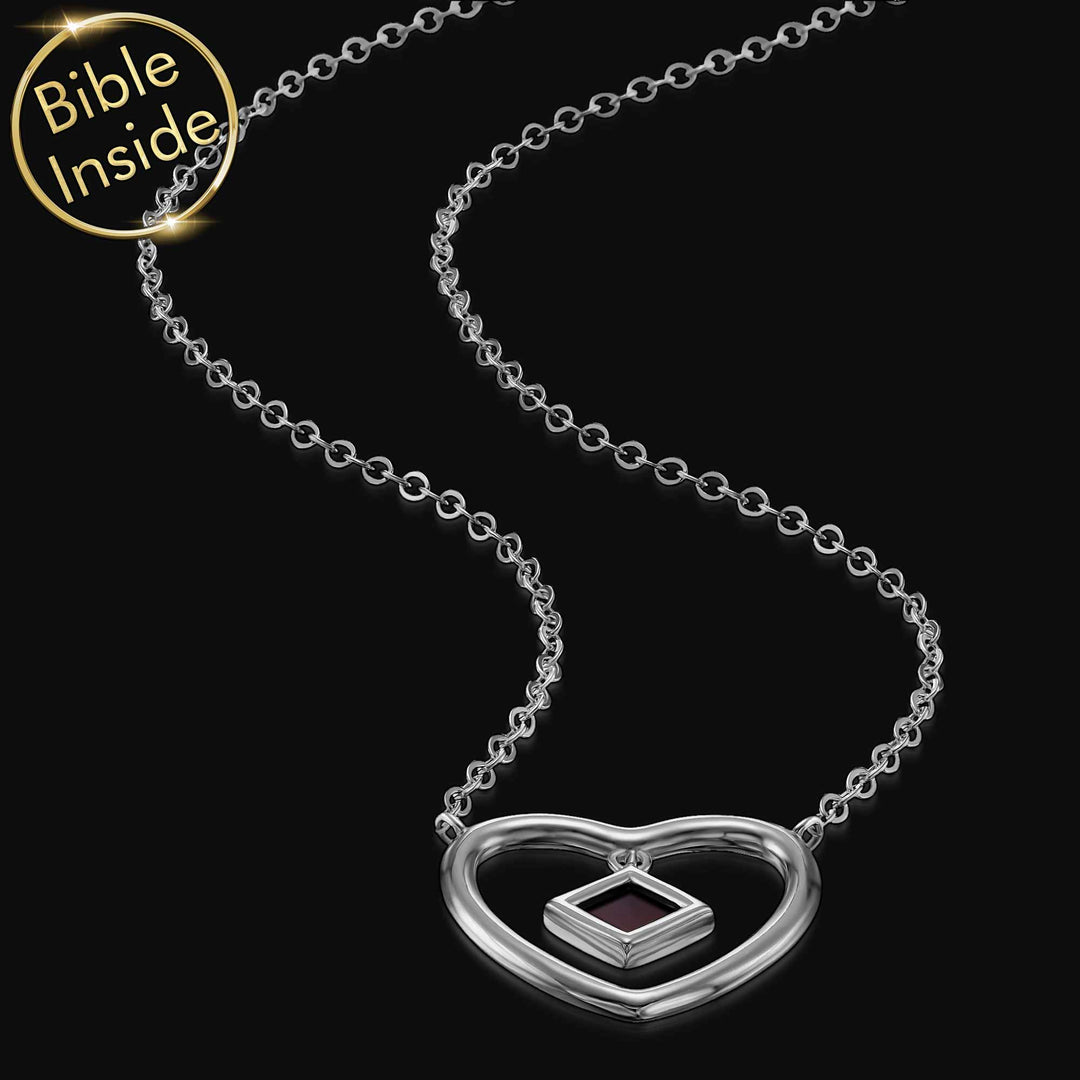 Women'S Heart Necklace Silver With The Nano Bible - My Nano Jewelry