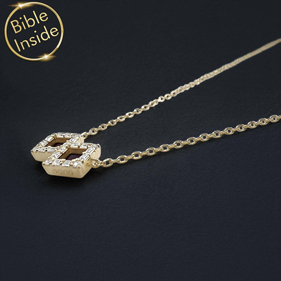 Nano Bible Pendant Necklace Rhombus Shape with Both Testaments | My Nano Jewelry 