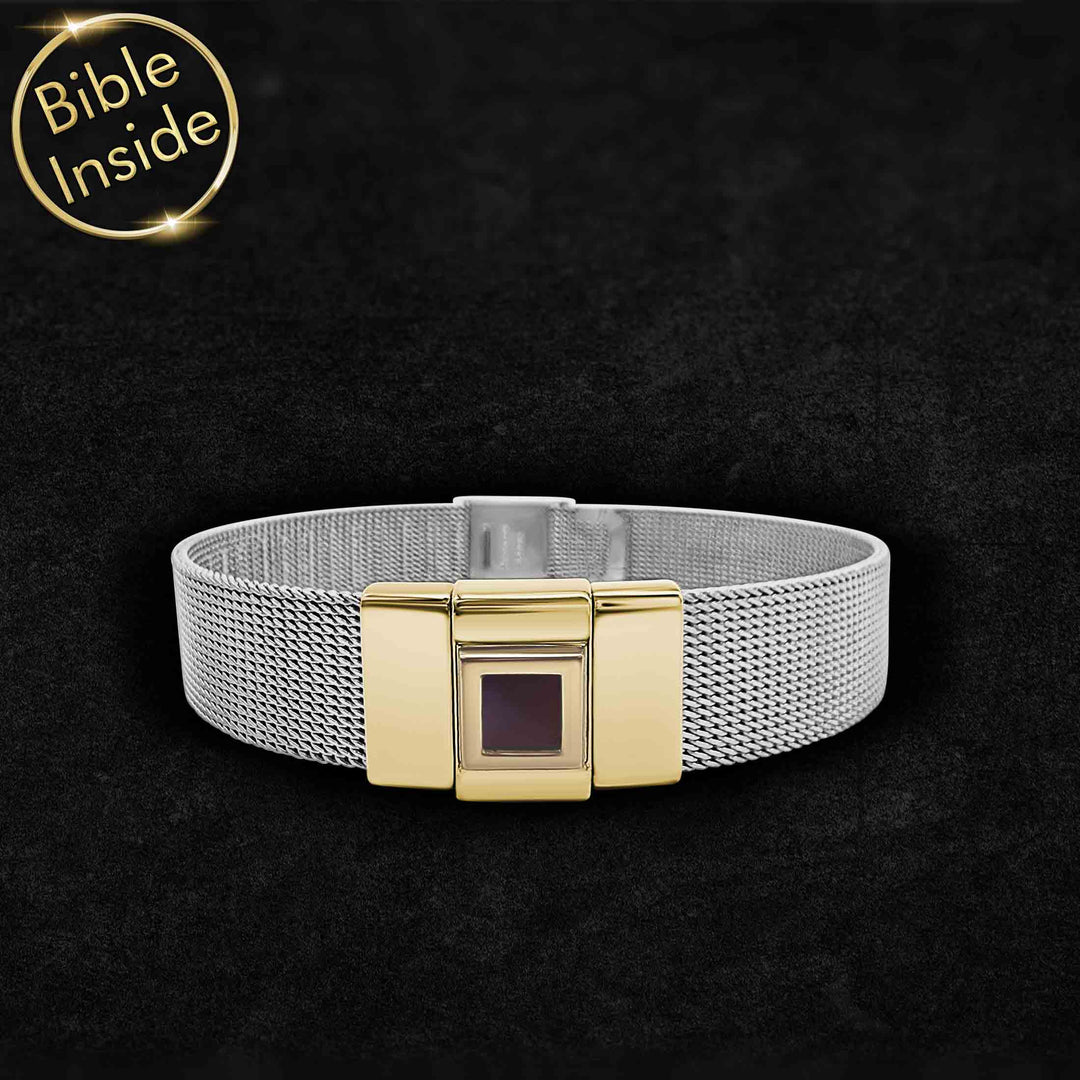 Gold Christian Bracelet For Men With Nano Bible - Nano Jewelry