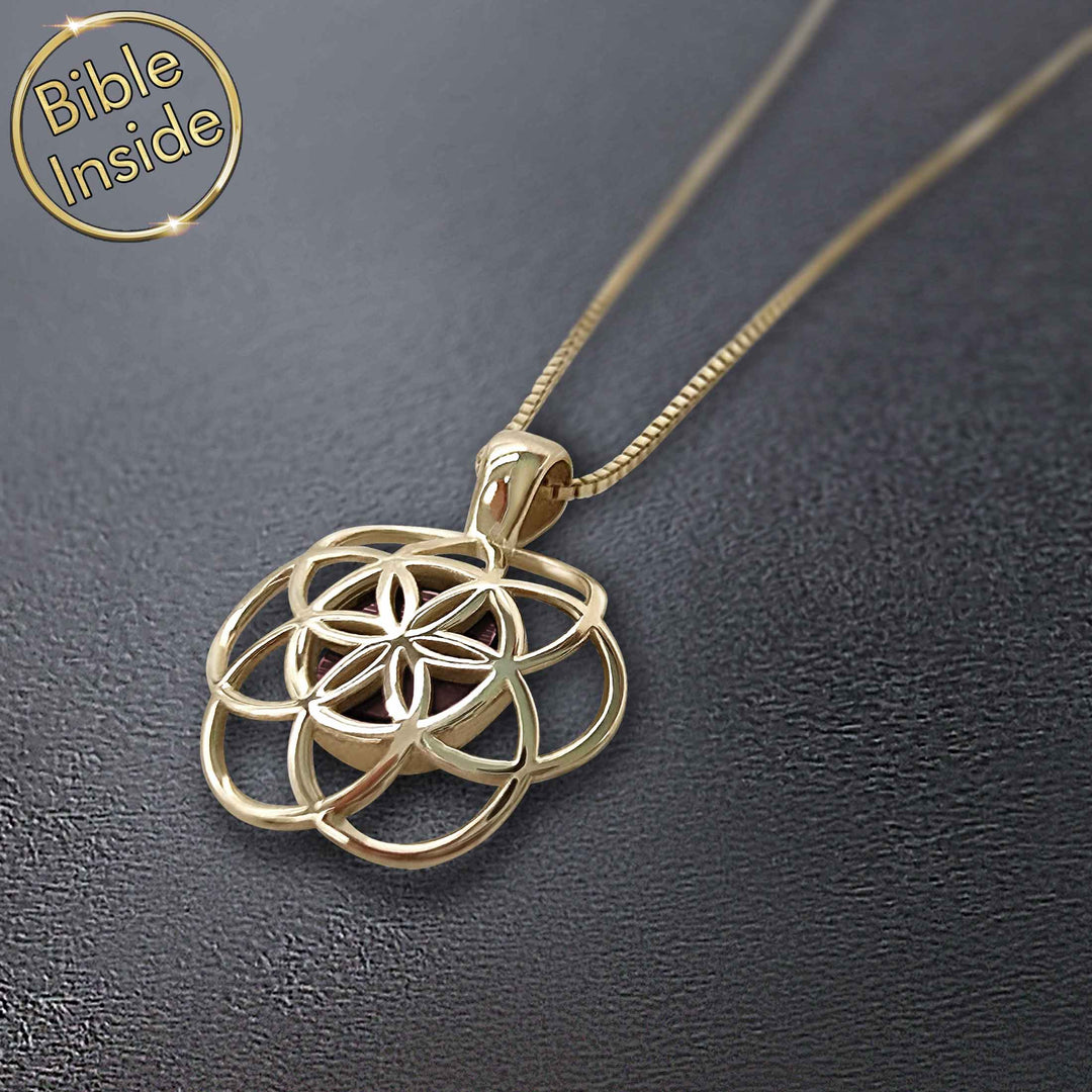 Gold Bible Pendant With The Seed Of Life - My Nano Jewelry