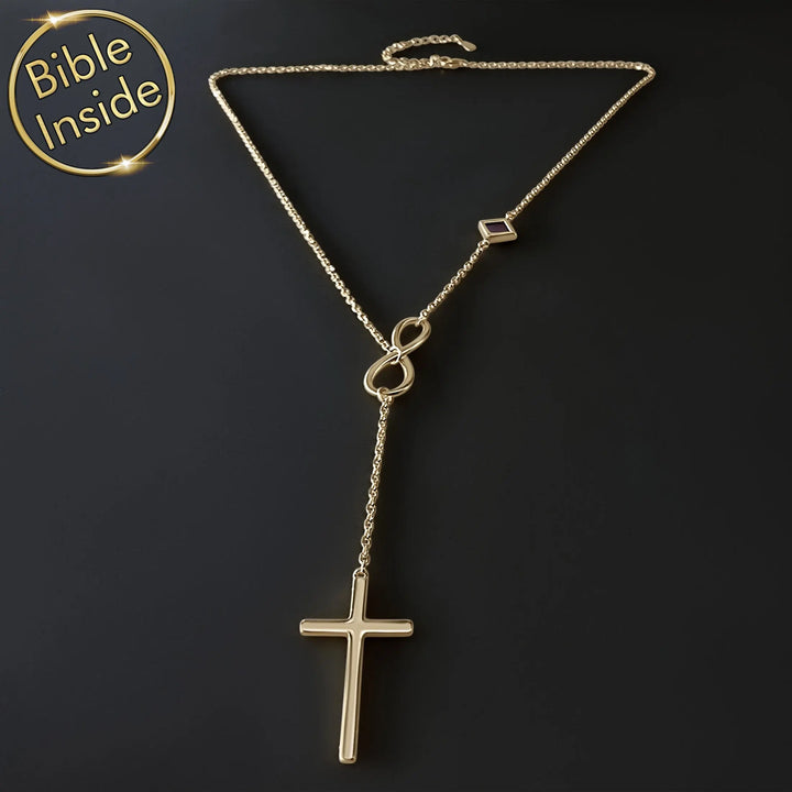 Infinity Necklace With Cross With Miniature Bible - My Nano Jewelry