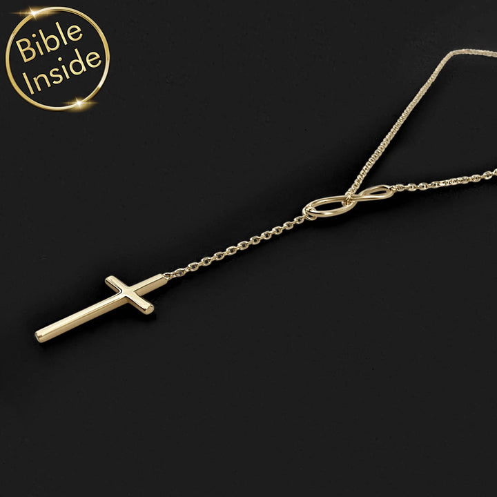 Cross And Infinity Necklace With Miniature Bible - My Nano Jewelry