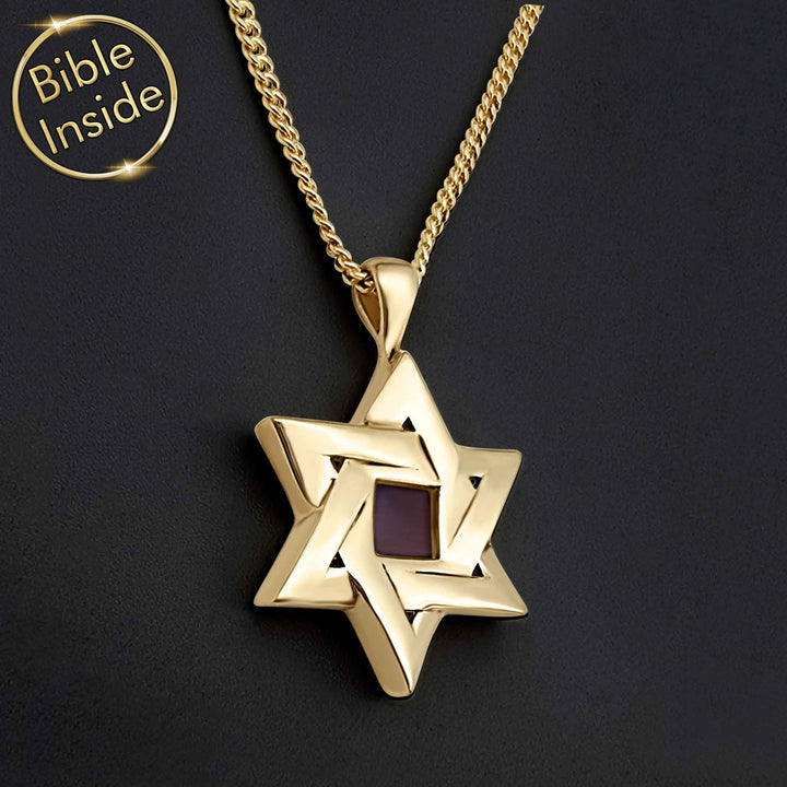 Gold Star Of David Necklace With The Entire Bible - My Nano Bible Jewelry