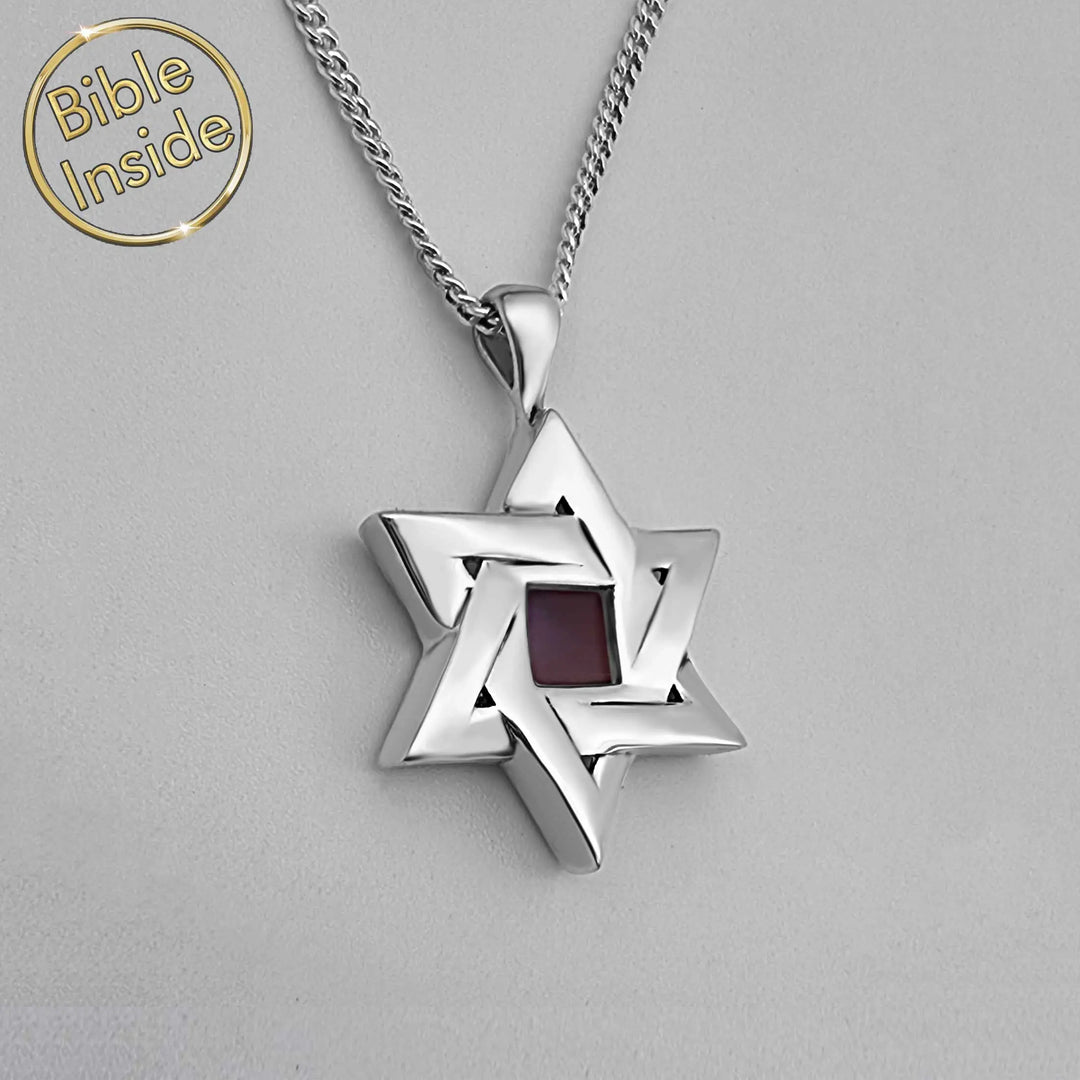 White Gold Star Of David Necklace With The Entire Bible - My Nano Bible Jewelry