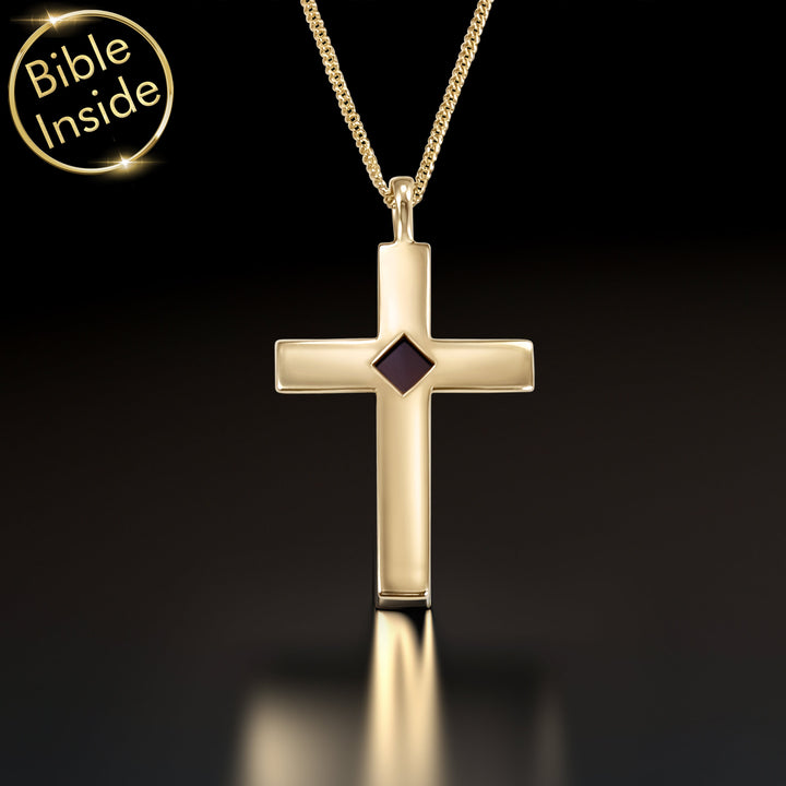 Gifts for him - Christian cross necklace with micro Bible technology