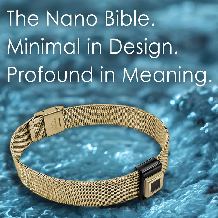 Men's Bible verses bracelet in black finish featuring microscopic scripture inside
