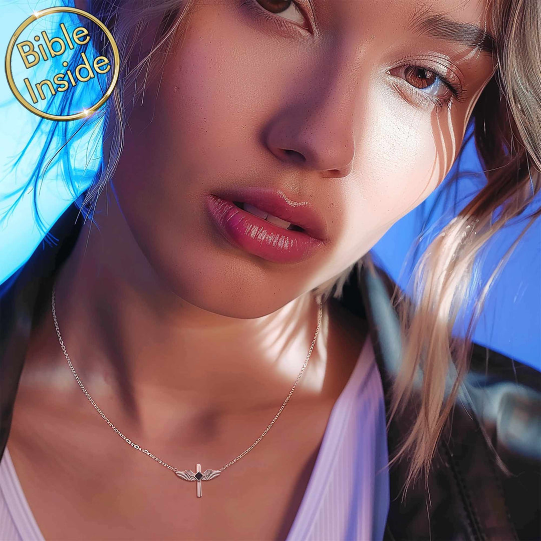 Elegant cross necklace with angel wings – Bible gifts for her daily wear