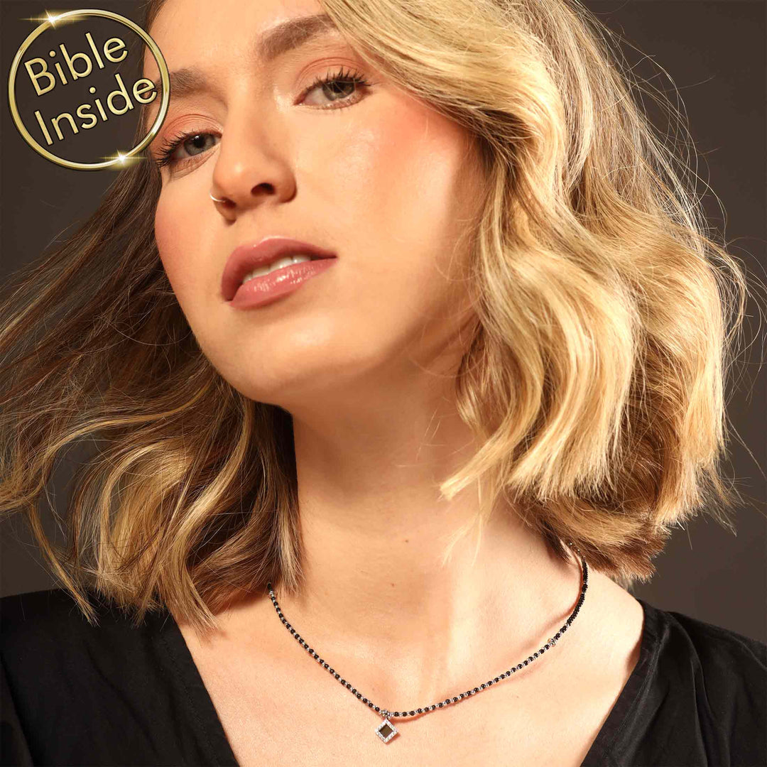 Stainless steel Bible gift necklace with onyx stone for daily faith
