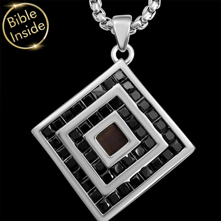 Bible gift necklace with square charm containing micro Bible chip