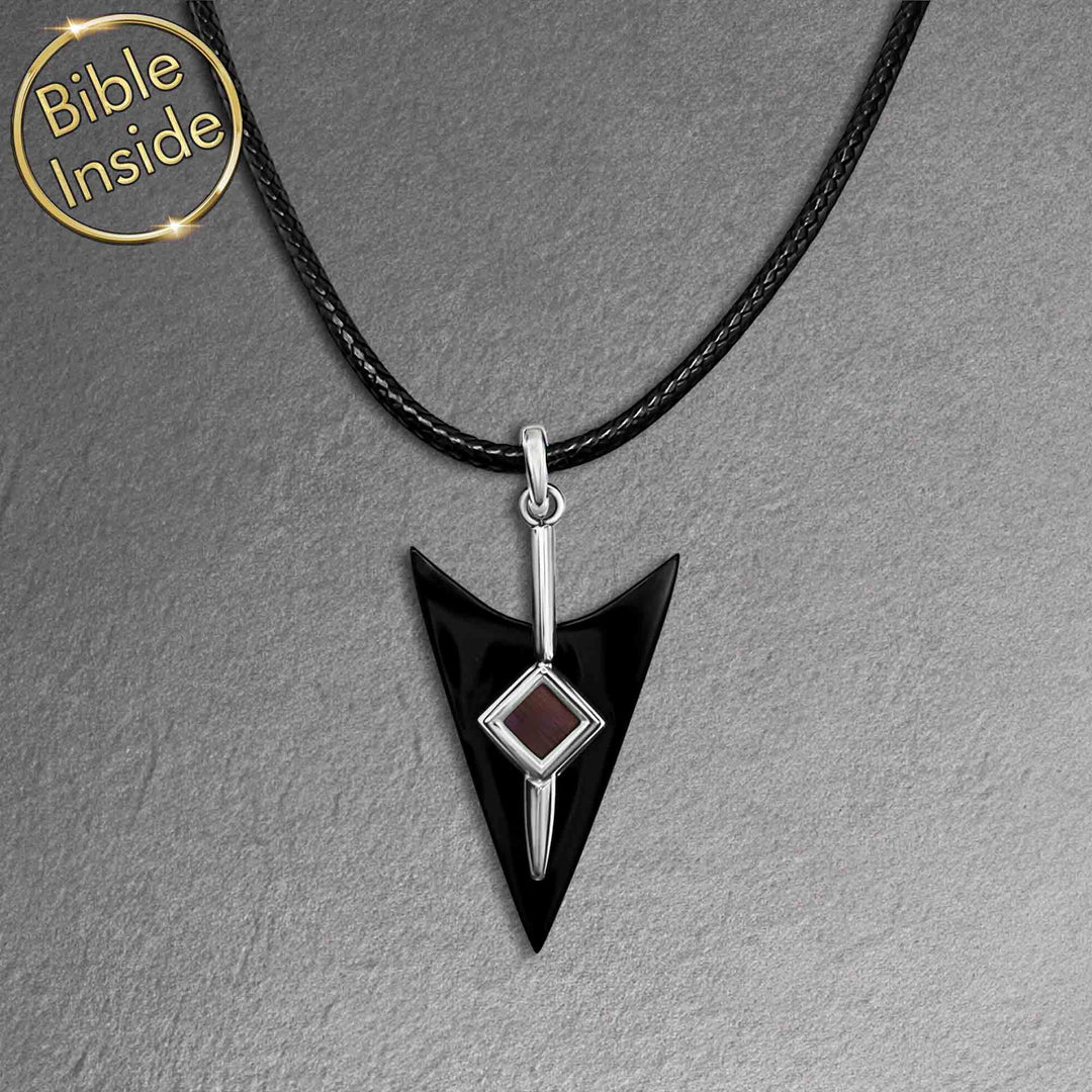 Bible gifts for him featuring sleek arrow pendant design