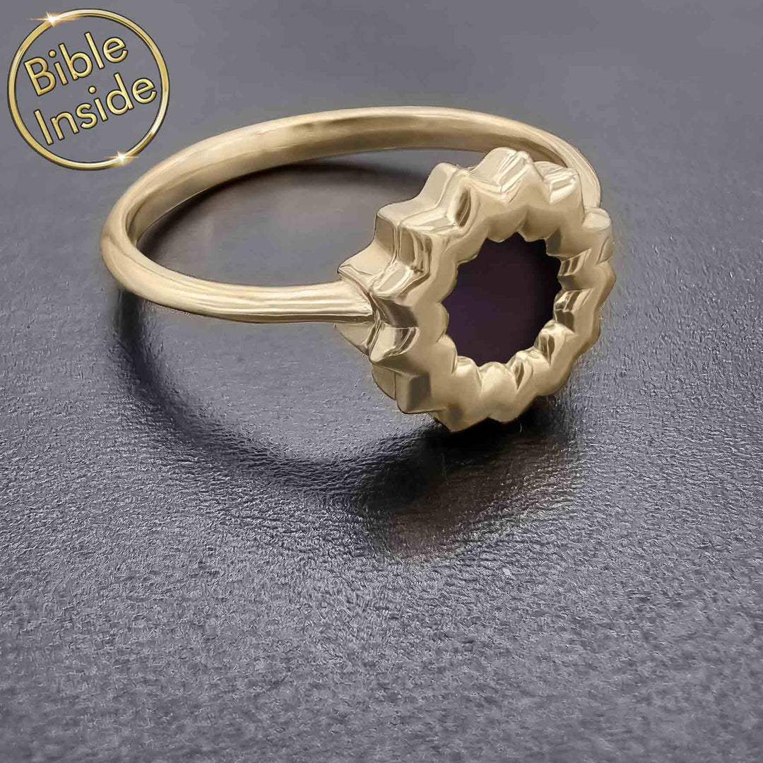 My Nano Jewelry gold flower ring – Bible microchip inside for meaningful faith expression

