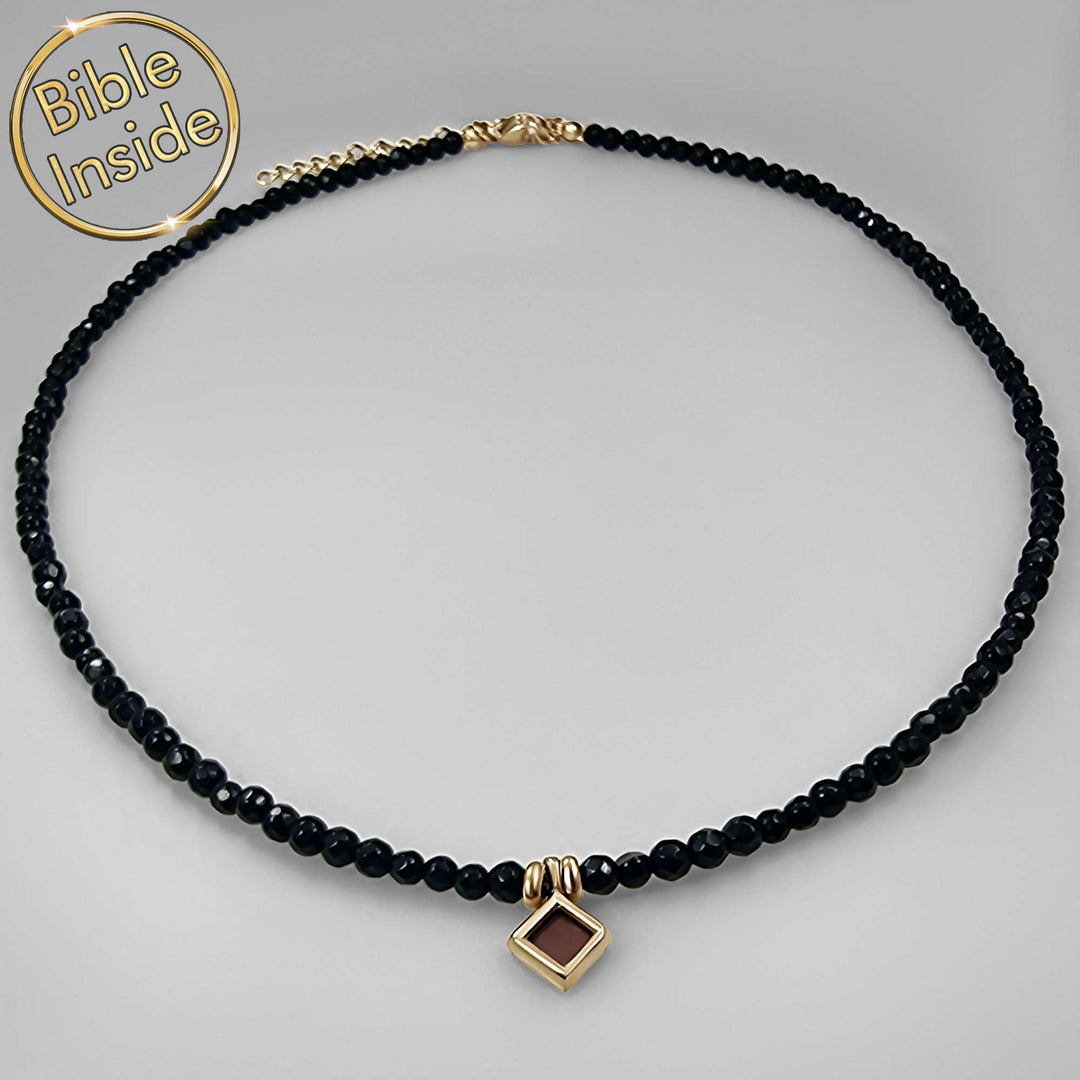 Christian necklace featuring New Testament on micro Bible chip