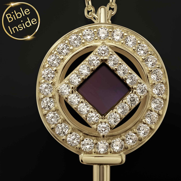 Gold Kingdom Key necklace with Bible engraved jewelry technology

