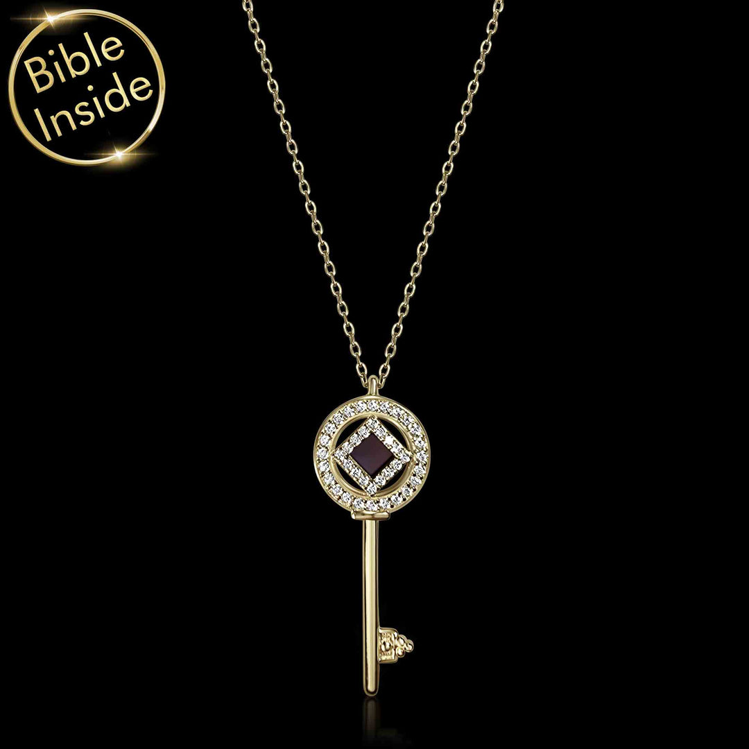 Gold Bible pendant necklace Kingdom Key design for daily wear
