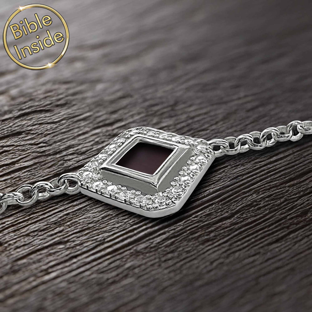 Women's Biblical bracelet with geometric rhombus pendant in silver