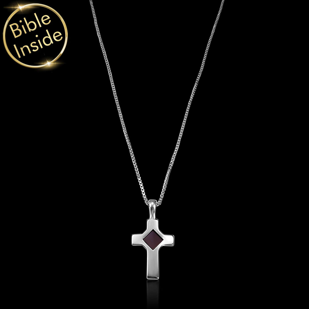 Biblical gift with silver cross containing complete New Testament