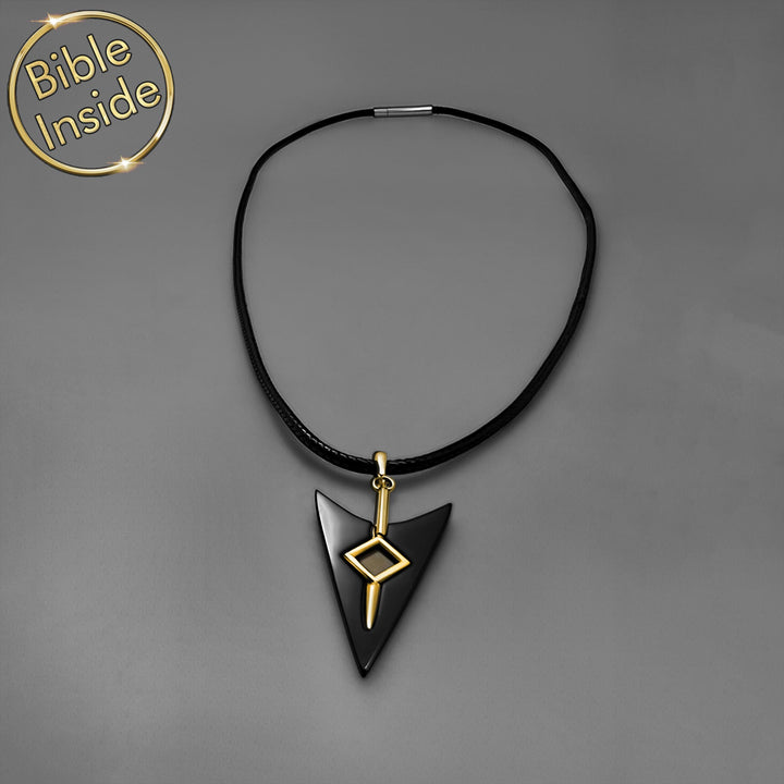 Arrow Bible pendant necklace in silver for Christian men