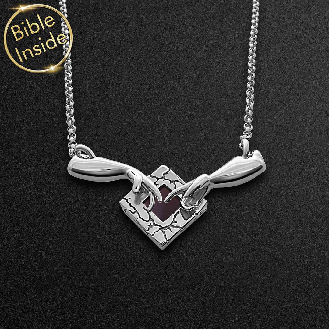 Nano Bible necklace with Genesis symbol in polished silver