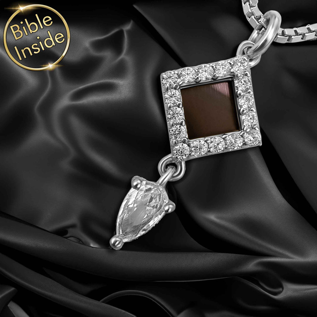 Biblical jewelry featuring Amazona pendant with New Testament nano chip