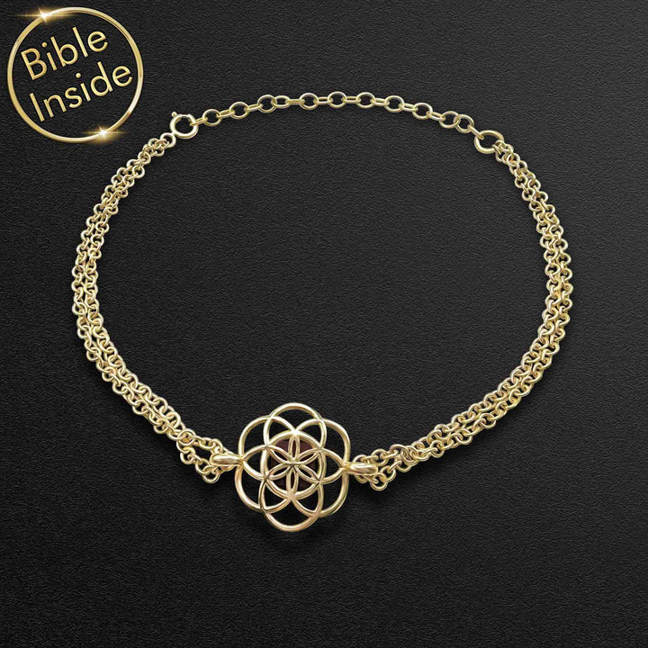 Gold Bible verse bracelet with Harmony symbol – Christian jewelry