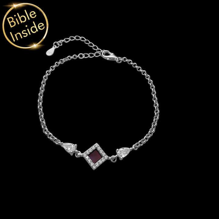Polished sterling silver Bible quote bracelet – rhombus with nano scripture