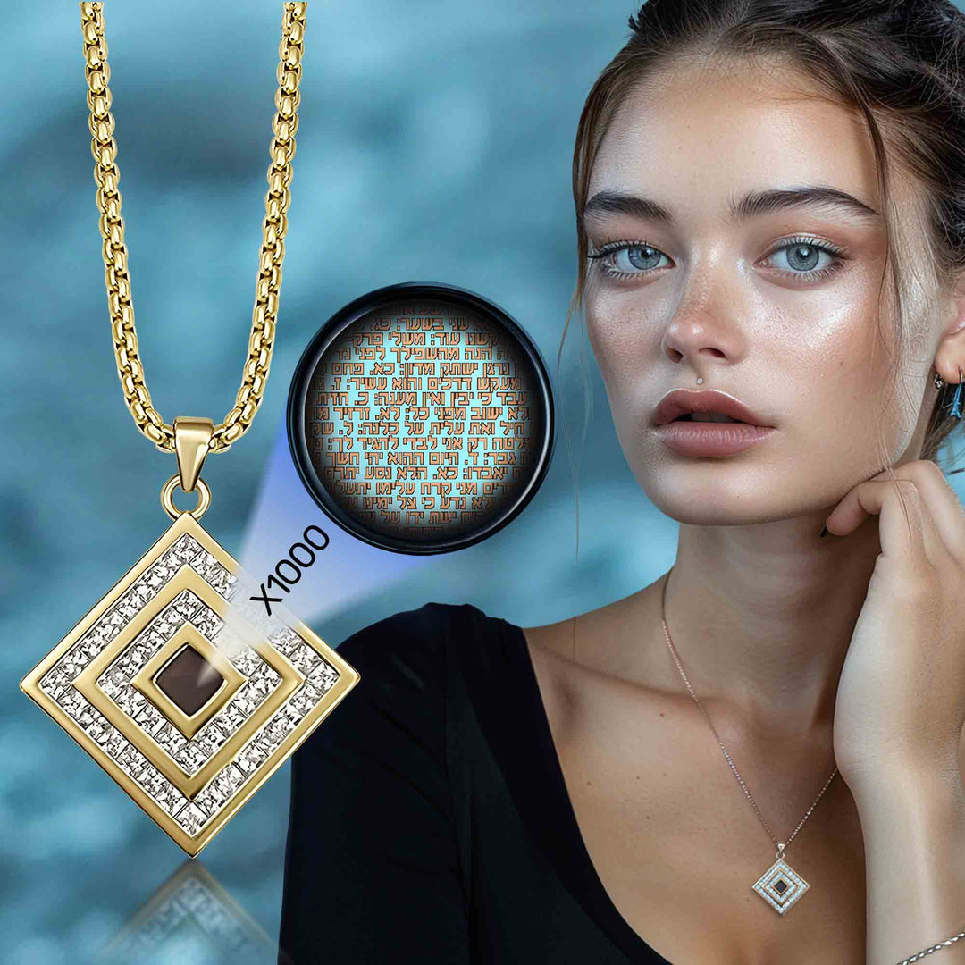 Square pendant nano jewelry with CZ stones and Biblical scripture